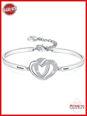 Sister Bangle Bracelet Engraved Message Friend Gift Women Jewelry
